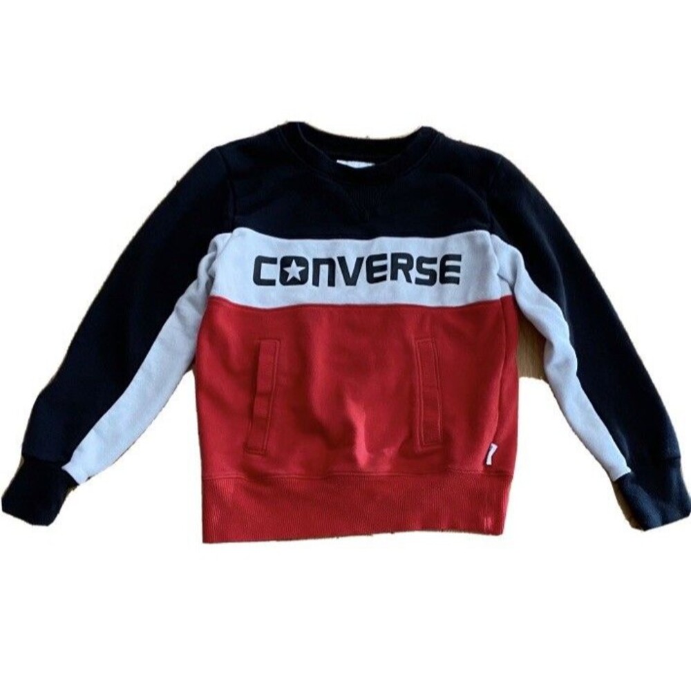 Converse Boys S Colorblock Crewneck Sweatshirt Red Black Logo Pullover